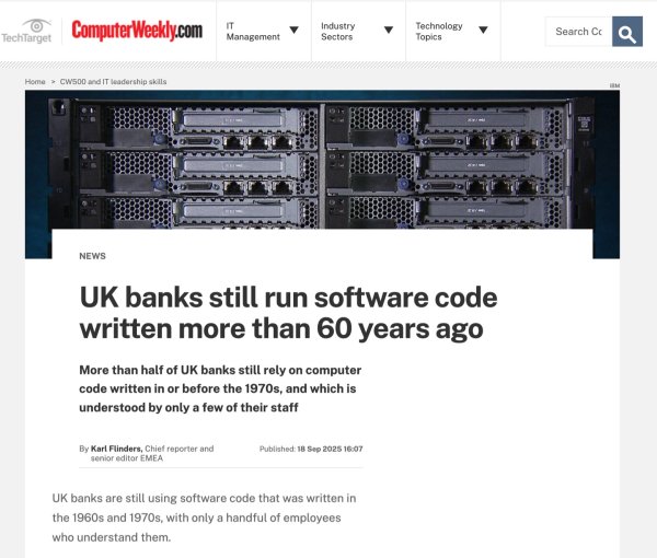 a股配资 系统比人还老几十岁：英国数十家银行仍在运行上世纪 60 年代的代码